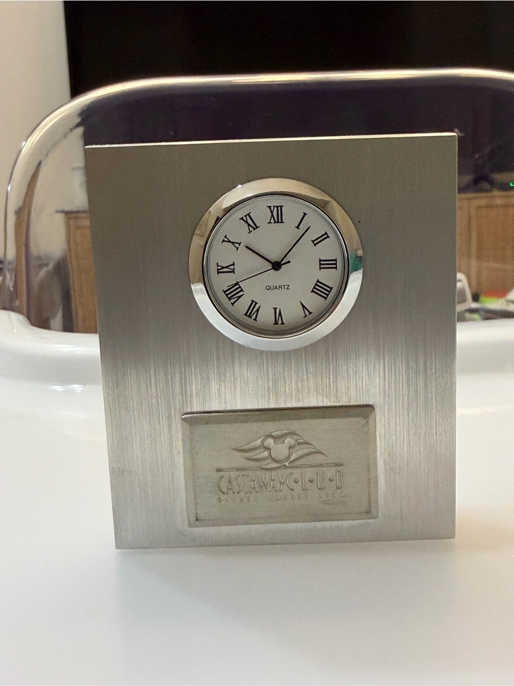 Disney Cruise Line Castaway Club Desk Clock Silver Member Gift Collectible Boxed
